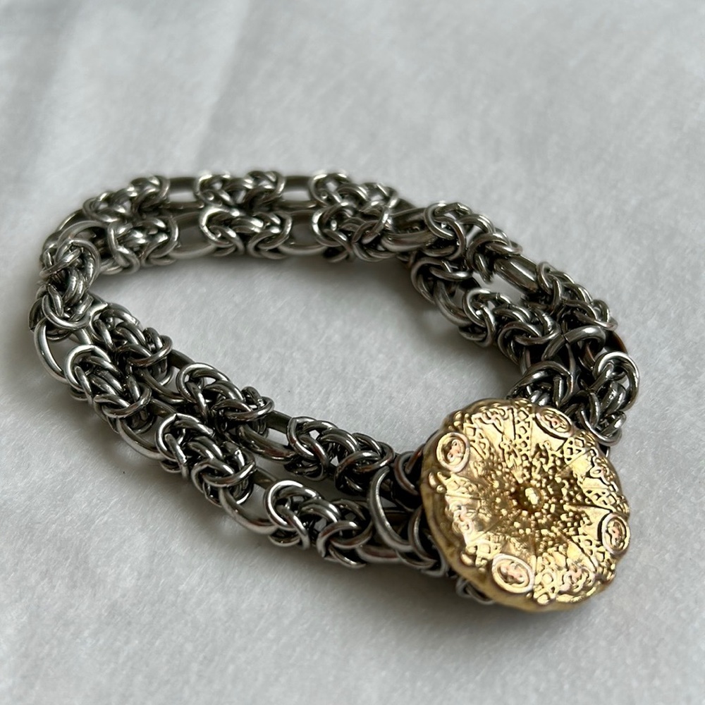 Banana Republic Silver Tone Double Chunky Interlo… - image 1